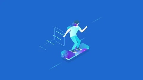 Virtual Augmented Reality Games isometric flat seamless looping animated concept Stockbeeldmateriaal 96234420