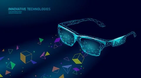 Virtual augmented reality glasses low poly. Innovation media entertainment Stock Illustration