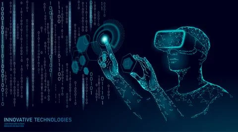 Virtual augmented reality helmet low poly. Innovation media entertainment Stock Illustration