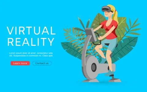 Virtual augmented reality vector illustration. Sport girl with vr glasses Stock Illustration