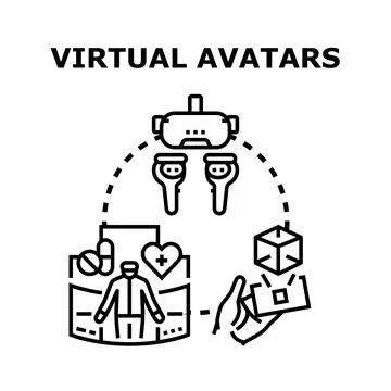 Virtual avatars interacting with metaverse and digital health Stock Illustration