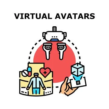 Virtual avatars interacting with metaverse and digital health Stock Illustration