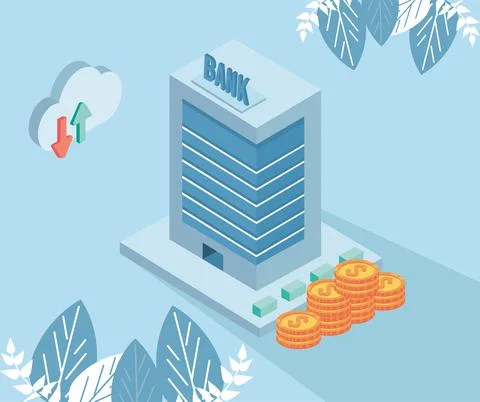 Virtual bank and cloud computing 스톡 일러스트