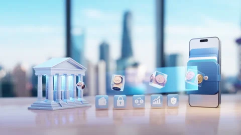 Virtual Banking Experience: Mobile Wallet and Secure Financial Services Stock Footage 337818456
