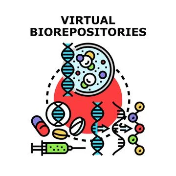 Virtual biorepositories conceptualizing biological data and genetic research Stock Illustration