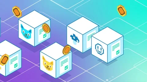 Virtual Blocks NFT CryptoArt Animation. Money Transation. Blockchain Technology. Stock Footage 195532668