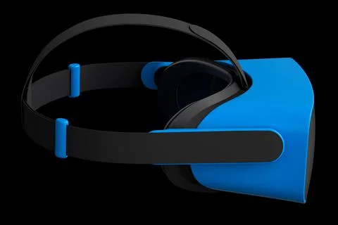 Virtual blue reality glasses isolated on black background. 3d rendering Stock Illustration