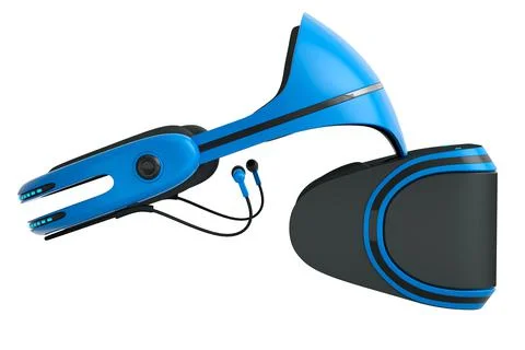 Virtual blue reality glasses isolated on white background. 3d rendering 스톡 일러스트