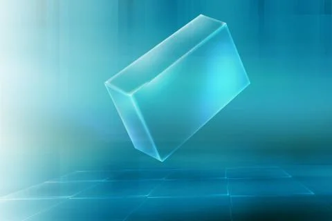 Virtual Box on transparent grid floor with light rays from left side concept 库存插图