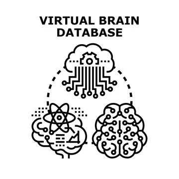 Virtual brain database connecting science to artificial intelligence Stock Illustration