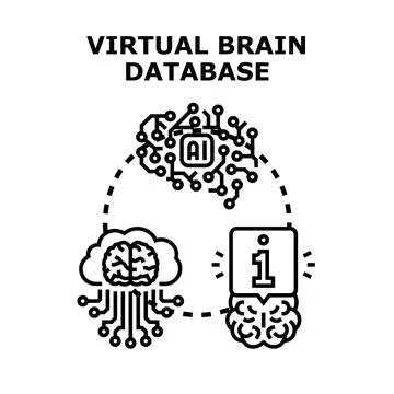 Virtual brain database storing data and artificial intelligence Stock Illustration