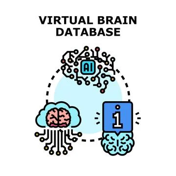 Virtual brain database storing data and artificial intelligence Stock Illustration