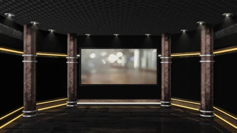 Virtual Broadcast Studio with Blank Screen and Marble Columns with Luma Matte Stock-Footage 348298502