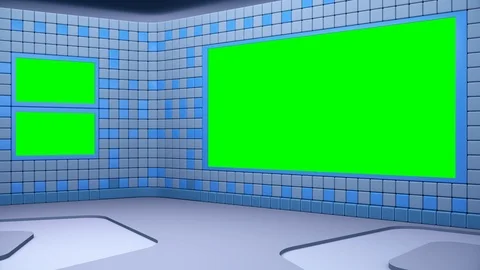 Virtual broadcasting studio with green screen area. Camera movement is included Video stock 119418756