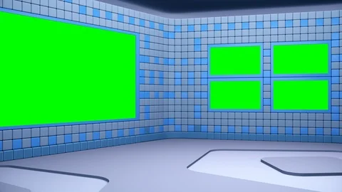 Virtual broadcasting studio with green screen area. Camera movement is included Video stock 119418984