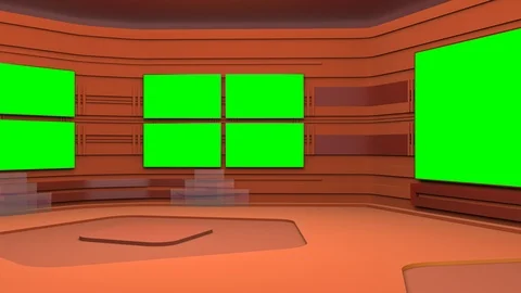 Virtual broadcasting studio with green screen area. Camera movement Video stock 119704582