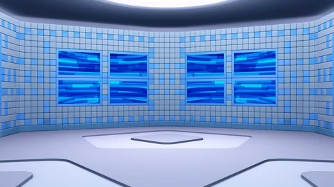 Virtual broadcasting studio with looping abstract footage video and green screen Video stock 119419082