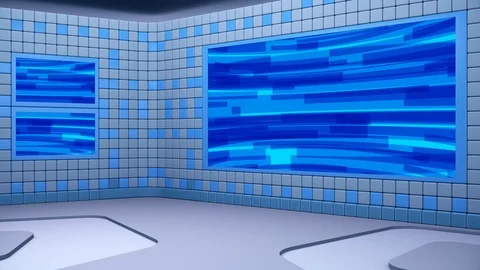 Virtual broadcasting studio with looping abstract footage video and green screen Video stock 119419354