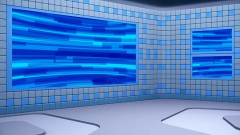 Virtual broadcasting studio with looping abstract footage video and green screen Video stock 119429086