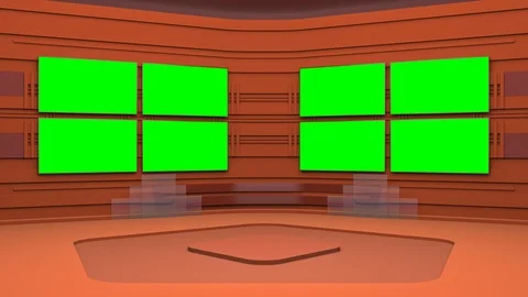Virtual broadcasting studio with looping abstract footage video and green screen Video stock 119704841