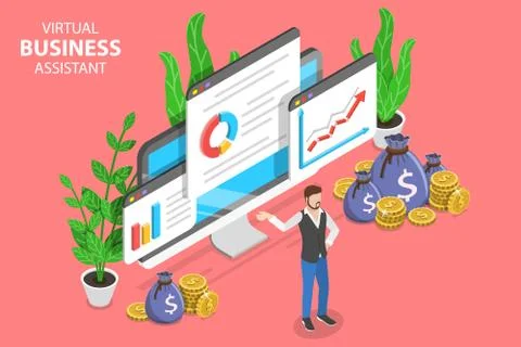 Virtual business assistant isometric flat vector concept. Stock Illustration