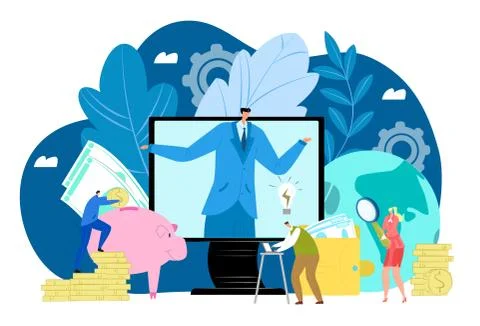 Virtual business assistant vector illustration. Business virtual manager helps Stock Illustration