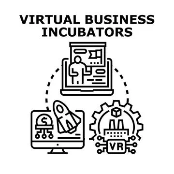 Virtual business incubators supporting startup development and innovation Stock Illustration
