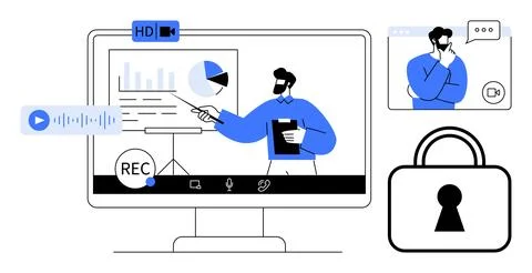 Virtual Business Presentation with Data Analytics and Online Communication .. Stock Illustration