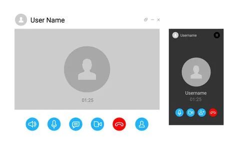 Virtual call video mockup icon. Videocall interface phone desktop conference Illustrazione stock