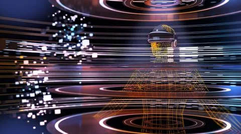 Virtual camera technology, virtual reality, simulated world travel via cybers Stockillustratie