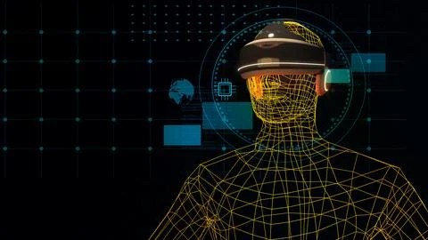 Virtual camera technology, virtual reality, simulated world travel via cybe.. Stock Illustration