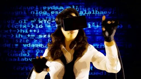 Virtual cartoon girl interactive chaotic code blue Stock Footage 75074047
