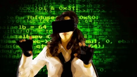 Virtual cartoon girl interactive chaotic code green Stock Footage 75077948