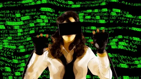 Virtual cartoon girl interactive crypto distorted Stock Footage 75078537