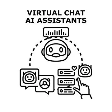 Virtual chat ai assistants concept vector illustrating communication Ilustração Stock
