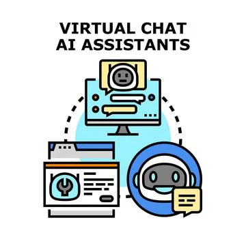 Virtual chat ai assistants providing digital support services Stock Illustration