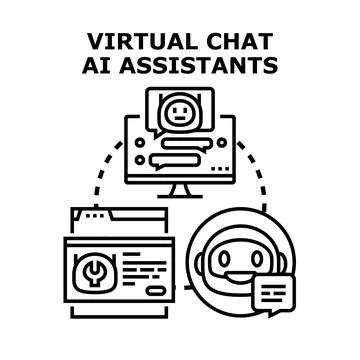 Virtual chat ai assistants providing digital support services Stock Illustration