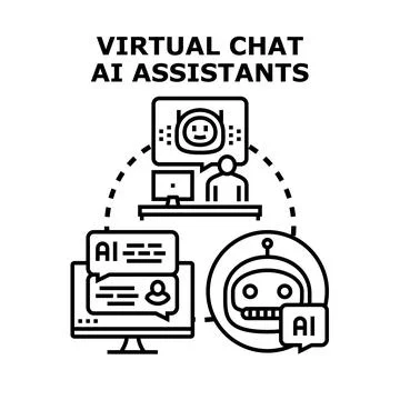 Virtual chat ai assistants providing digital support Stock Illustration