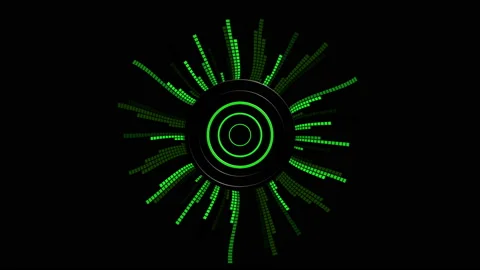 Virtual circular equalizer. Vertical columns of squares in the green neon laser Stock Footage 139712905