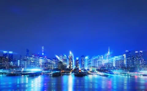 Virtual city, Abstract digital New York skyscrapers and chaotic buildings Ilustración de archivo