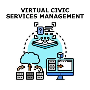 Virtual civic services management concept providing digital community solutio 库存插图