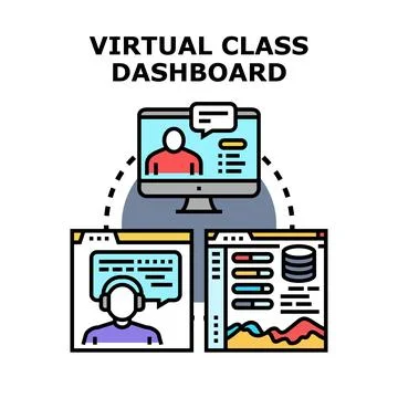 Virtual class dashboard connecting online education platform Stock Illustration