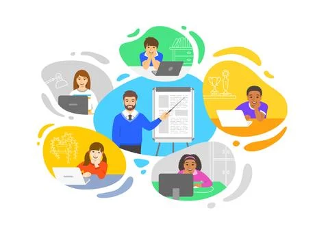 Virtual class online school distance learning kids Illustrazione stock