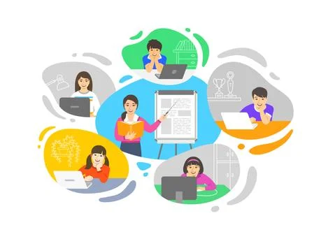 Virtual class online school distance learning kids Stock Illustration