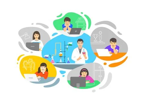 Virtual class online school distance learning kids Stock Illustration