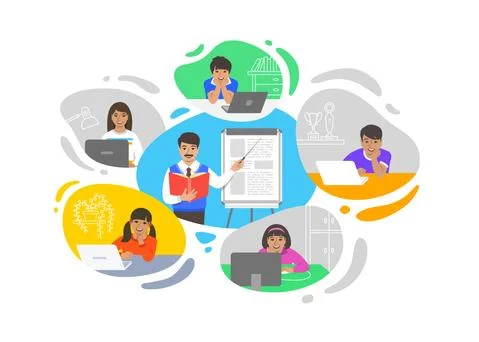 Virtual class online school distance learning kids Stock Illustration