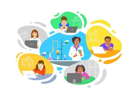 Virtual class online school distance learning kids イラスト素材