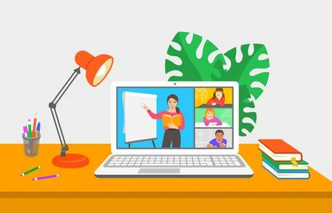 Virtual class online school distance learning kids Stock Illustration