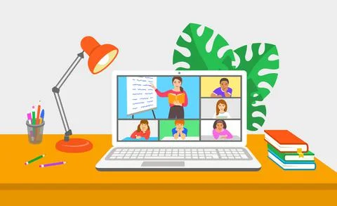 Virtual class online school distance learning kids Stock Illustration