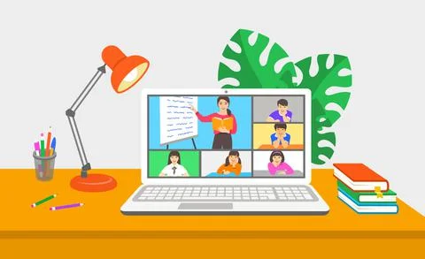Virtual class online school distance learning kids Stock Illustration
